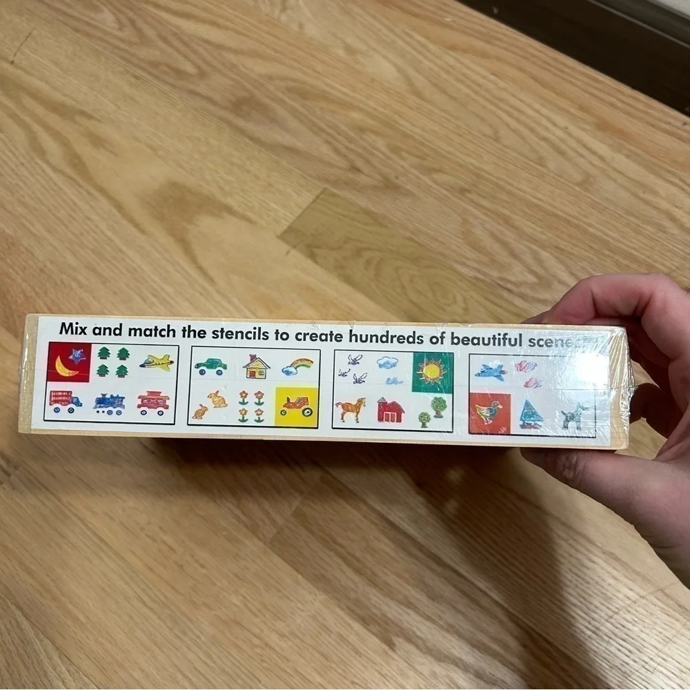 Vintage Melissa & Doug Wooden Toys Stencil Box NEW Colored Pencils Paper